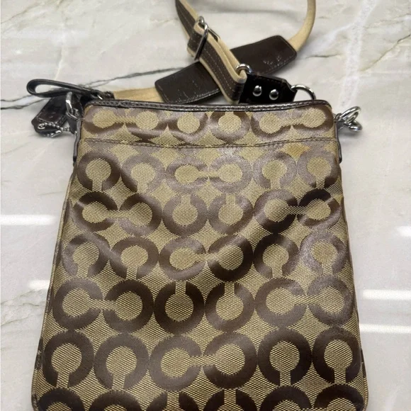 Coach Signature Brown and Tan Crossbody Bag - Picture 3 of 8